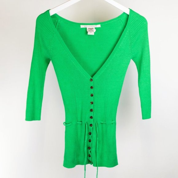 Diane von Furstenberg Peapod Ribbed Tie-Waist Cardigan - Picture 1 of 5